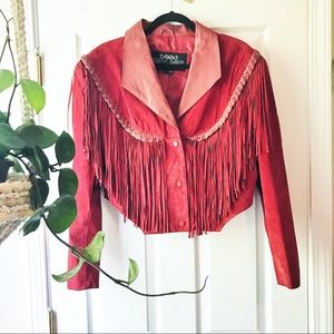 True Vintage 90’s Red Suede Fringe Jacket